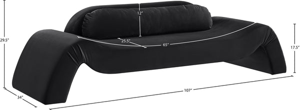 Meridian Furniture Austin Curved Velvet Sofa with Eucalyptus Frame for Lounge and Living Spaces 44008Black-S