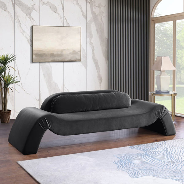 Meridian Furniture Austin Curved Velvet Sofa with Eucalyptus Frame for Lounge and Living Spaces 44008Black-S