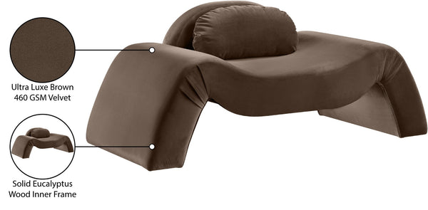 Meridian Furniture Austin Sculptural Curved Accent Chair with Plush Upholstered Seat for Modern Living Rooms Brown Velvet 44008Brown-C