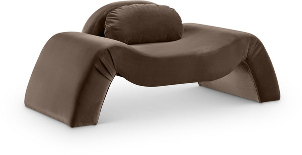 Meridian Furniture Austin Sculptural Curved Accent Chair with Plush Upholstered Seat for Modern Living Rooms Brown Velvet 44008Brown-C