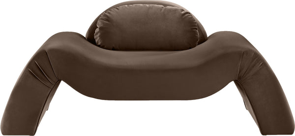 Meridian Furniture Austin Sculptural Curved Accent Chair with Plush Upholstered Seat for Modern Living Rooms Brown Velvet 44008Brown-C