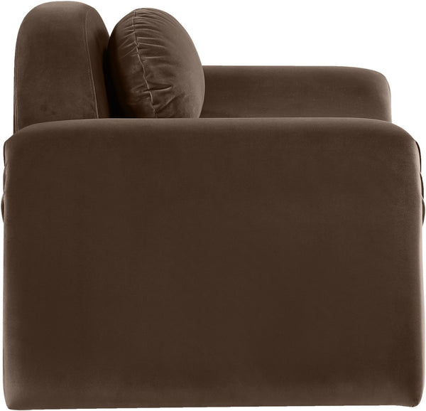 Meridian Furniture Austin Sculptural Curved Accent Chair with Plush Upholstered Seat for Modern Living Rooms Brown Velvet 44008Brown-C