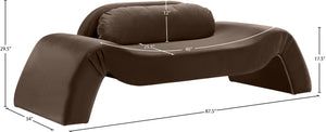 Meridian Furniture Austin Curved Velvet Sofa Sculptural Three Seat Living Room Seating in Rich Brown 44008Brown-L