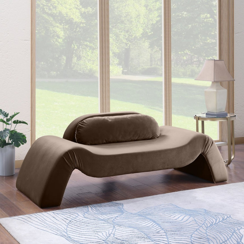 Meridian Furniture Austin Curved Velvet Sofa Sculptural Three Seat Living Room Seating in Rich Brown 44008Brown-L