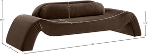 Meridian Furniture Austin Curved Velvet Sofa Sculptural Brown Upholstery for Modern Living Rooms 44008Brown-S