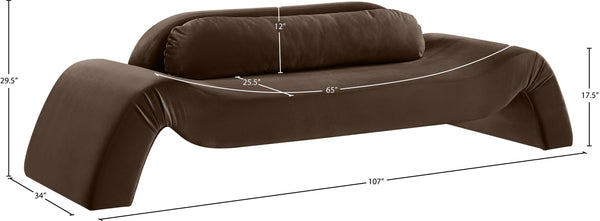 Meridian Furniture Austin Curved Velvet Sofa Sculptural Brown Upholstery for Modern Living Rooms 44008Brown-S