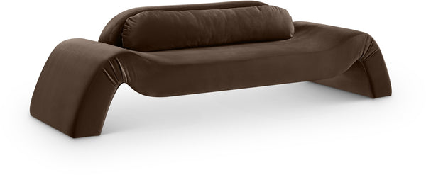 Meridian Furniture Austin Curved Velvet Sofa Sculptural Brown Upholstery for Modern Living Rooms 44008Brown-S