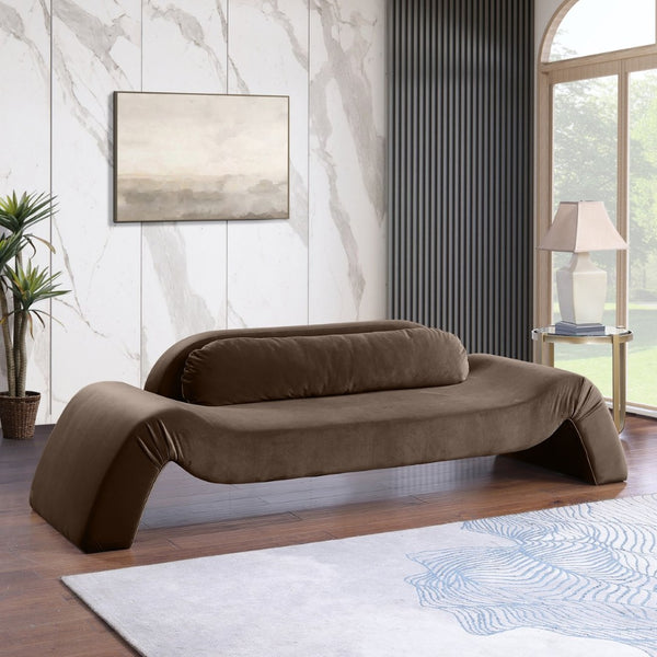 Meridian Furniture Austin Curved Velvet Sofa Sculptural Brown Upholstery for Modern Living Rooms 44008Brown-S