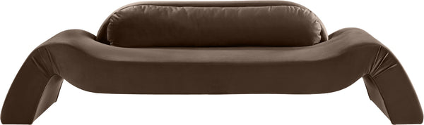 Meridian Furniture Austin Curved Velvet Sofa Sculptural Brown Upholstery for Modern Living Rooms 44008Brown-S