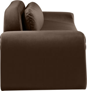 Meridian Furniture Austin Curved Velvet Sofa Sculptural Brown Upholstery for Modern Living Rooms 44008Brown-S