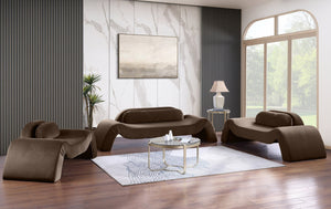 Meridian Furniture Austin Curved Velvet Sofa Sculptural Brown Upholstery for Modern Living Rooms 44008Brown-S