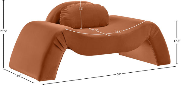 Meridian Furniture Austin Sculptural Curved Accent Chair with Plush Upholstered Seat for Modern Living Rooms Cognac Velvet 44008Cognac-C