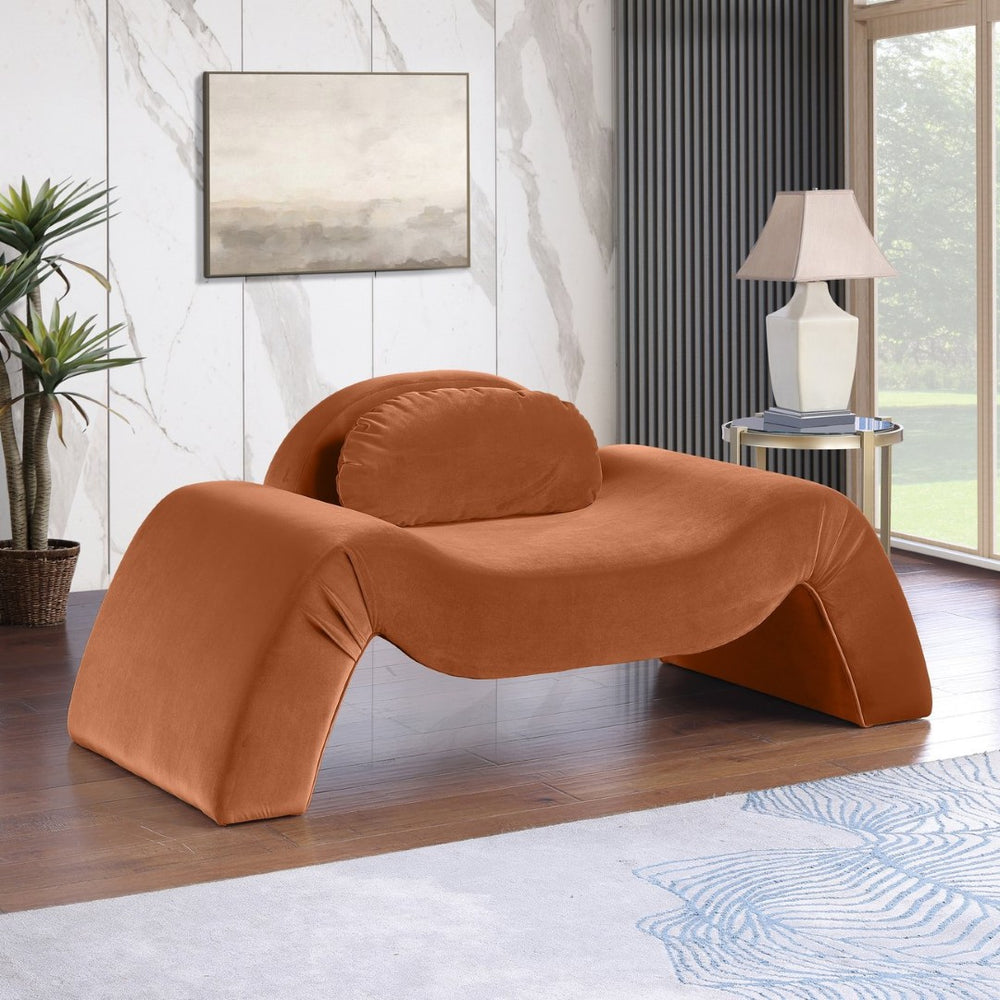 Meridian Furniture Austin Sculptural Curved Accent Chair with Plush Upholstered Seat for Modern Living Rooms Cognac Velvet 44008Cognac-C