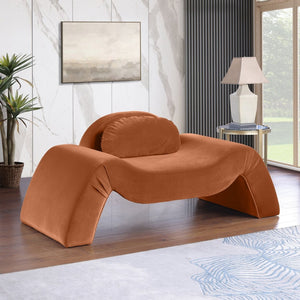 Meridian Furniture Austin Sculptural Curved Accent Chair with Plush Upholstered Seat for Modern Living Rooms Cognac Velvet 44008Cognac-C
