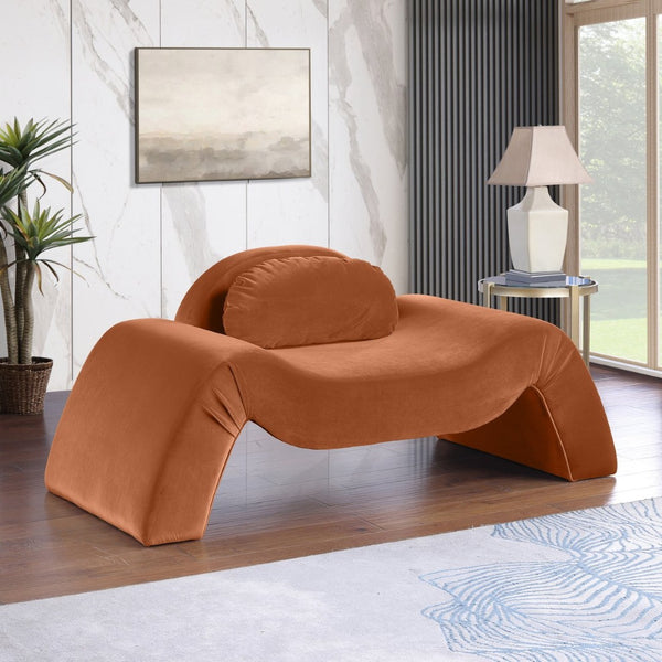 Meridian Furniture Austin Sculptural Curved Accent Chair with Plush Upholstered Seat for Modern Living Rooms Cognac Velvet 44008Cognac-C