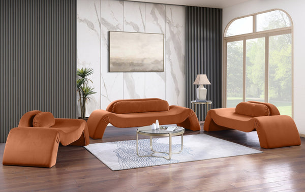 Meridian Furniture Austin Sculptural Curved Accent Chair with Plush Upholstered Seat for Modern Living Rooms Cognac Velvet 44008Cognac-C