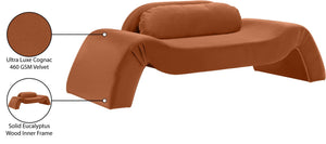 Meridian Furniture Austin Curved Velvet Sofa with Sculptural Frame for Bold Living Room Elegance 44008Cognac-L