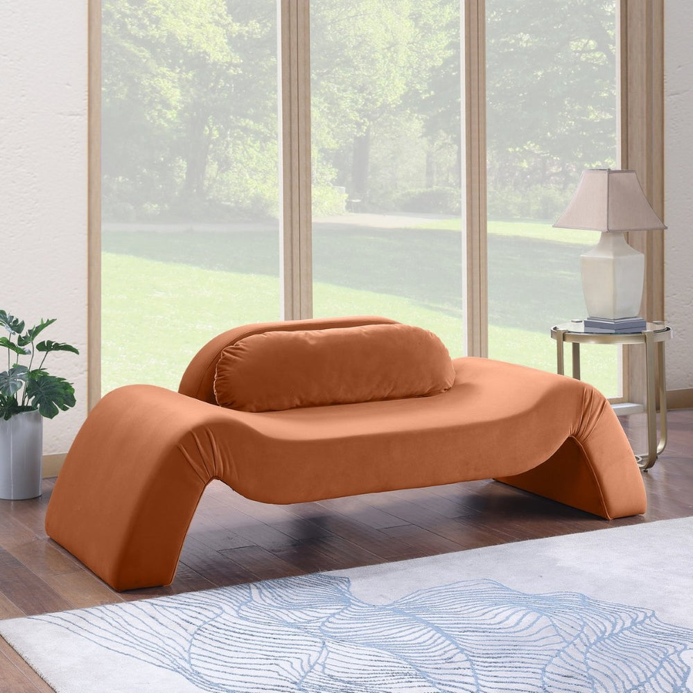 Meridian Furniture Austin Curved Velvet Sofa with Sculptural Frame for Bold Living Room Elegance 44008Cognac-L
