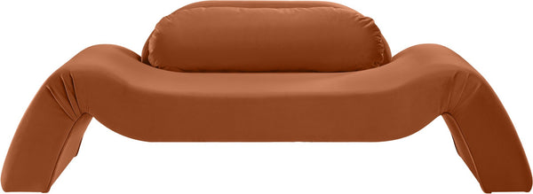 Meridian Furniture Austin Curved Velvet Sofa with Sculptural Frame for Bold Living Room Elegance 44008Cognac-L