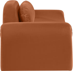 Meridian Furniture Austin Curved Velvet Sofa with Sculptural Frame for Bold Living Room Elegance 44008Cognac-L