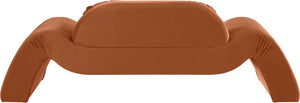 Meridian Furniture Austin Curved Velvet Sofa with Sculptural Frame for Bold Living Room Elegance 44008Cognac-L