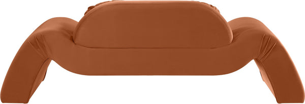 Meridian Furniture Austin Curved Velvet Sofa with Sculptural Frame for Bold Living Room Elegance 44008Cognac-L