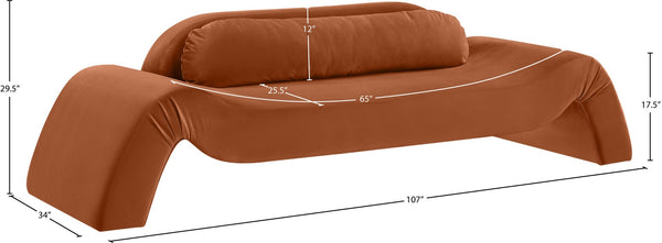 Meridian Furniture Austin Curved Velvet Sofa with Sculptural Frame for Grand Living Room Style 44008Cognac-S