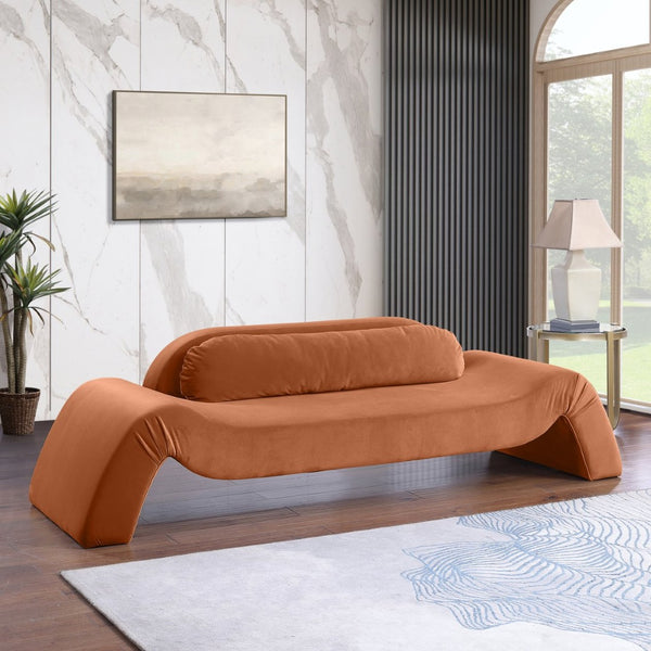 Meridian Furniture Austin Curved Velvet Sofa with Sculptural Frame for Grand Living Room Style 44008Cognac-S