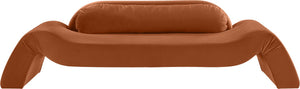 Meridian Furniture Austin Curved Velvet Sofa with Sculptural Frame for Grand Living Room Style 44008Cognac-S
