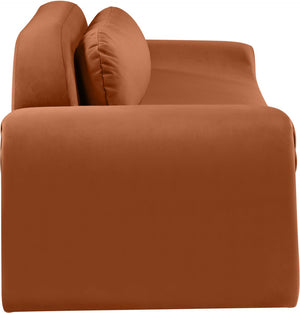 Meridian Furniture Austin Curved Velvet Sofa with Sculptural Frame for Grand Living Room Style 44008Cognac-S