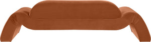 Meridian Furniture Austin Curved Velvet Sofa with Sculptural Frame for Grand Living Room Style 44008Cognac-S