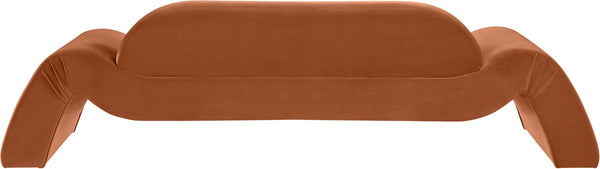 Meridian Furniture Austin Curved Velvet Sofa with Sculptural Frame for Grand Living Room Style 44008Cognac-S