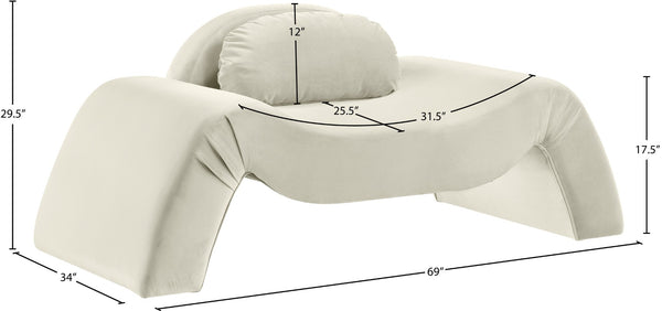 Meridian Furniture Austin Sculptural Curved Accent Chair with Plush Upholstered Seat for Modern Living Rooms Cream Velvet 44008Cream-C