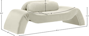 Meridian Furniture Austin Curved Velvet Sofa Sculptural Three Seat Design for Glam Living Rooms 44008Cream-L