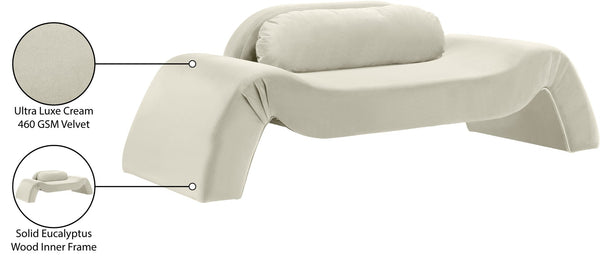 Meridian Furniture Austin Curved Velvet Sofa Sculptural Three Seat Design for Glam Living Rooms 44008Cream-L