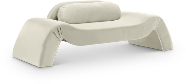 Meridian Furniture Austin Curved Velvet Sofa Sculptural Three Seat Design for Glam Living Rooms 44008Cream-L