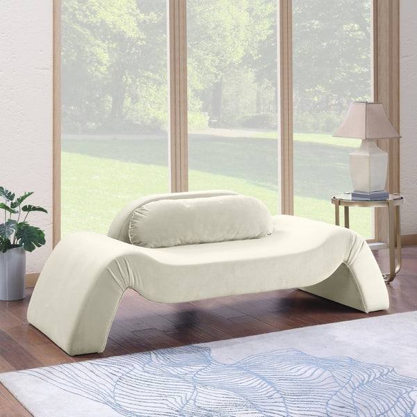 Meridian Furniture Austin Curved Velvet Sofa Sculptural Three Seat Design for Glam Living Rooms 44008Cream-L