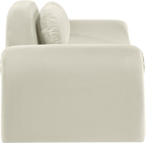 Meridian Furniture Austin Curved Velvet Sofa Sculptural Three Seat Design for Glam Living Rooms 44008Cream-L