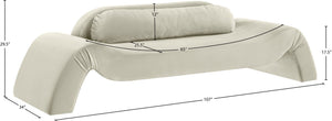 Meridian Furniture Austin Curved Velvet Sofa Sculptural Three Seat Design for Open Plan Living Rooms 44008Cream-S