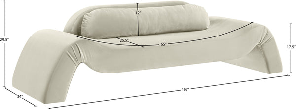 Meridian Furniture Austin Curved Velvet Sofa Sculptural Three Seat Design for Open Plan Living Rooms 44008Cream-S