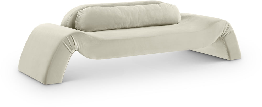 Meridian Furniture Austin Curved Velvet Sofa Sculptural Three Seat Design for Open Plan Living Rooms 44008Cream-S