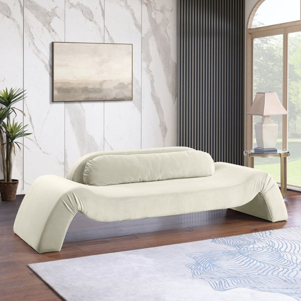 Meridian Furniture Austin Curved Velvet Sofa Sculptural Three Seat Design for Open Plan Living Rooms 44008Cream-S
