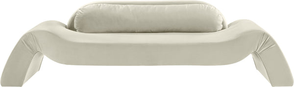 Meridian Furniture Austin Curved Velvet Sofa Sculptural Three Seat Design for Open Plan Living Rooms 44008Cream-S