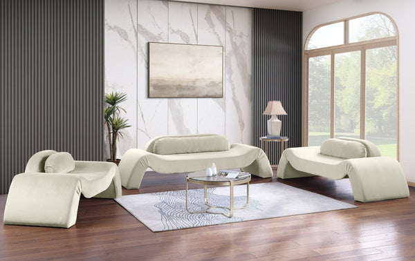 Meridian Furniture Austin Curved Velvet Sofa Sculptural Three Seat Design for Open Plan Living Rooms 44008Cream-S