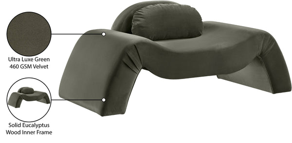 Meridian Furniture Austin Sculptural Curved Accent Chair with Plush Upholstered Seat for Modern Living Rooms Green Velvet 44008Green-C