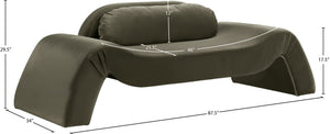 Meridian Furniture Austin Curved Velvet Sofa Eucalyptus Frame Sculptural Living Room Seating 44008Green-L