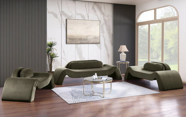 Meridian Furniture Austin Curved Velvet Sofa Eucalyptus Frame Sculptural Living Room Seating 44008Green-L