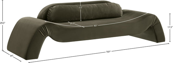 Meridian Furniture Austin Curved Velvet Sofa with Sculptural Frame for Elegant Living Room Seating 44008Green-S