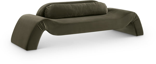 Meridian Furniture Austin Curved Velvet Sofa with Sculptural Frame for Elegant Living Room Seating 44008Green-S