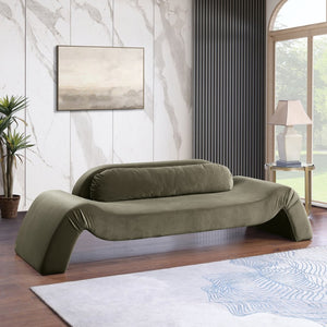 Meridian Furniture Austin Curved Velvet Sofa with Sculptural Frame for Elegant Living Room Seating 44008Green-S